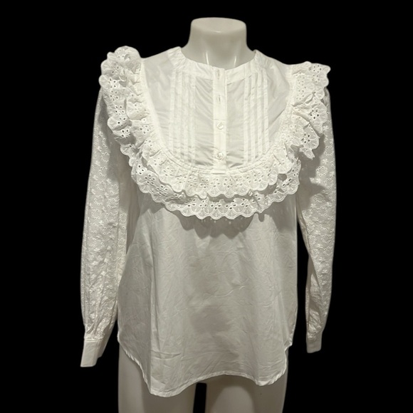 The Shirt by Rochelle Behrens Tops - The Shirt Rochelle Behrens white cottage ruffle long sleeve blouse size S NWOT